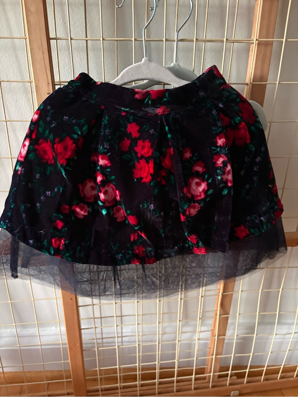 Janie and Jack Black Velvet Skirt with Red & Pink Floral Print
